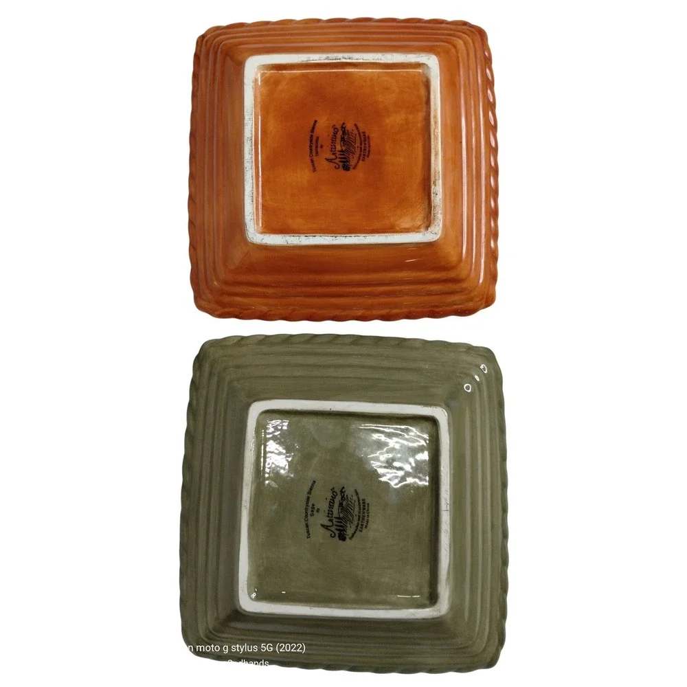 Artimino Siena Tuscan Square Plates Set of 2 Italy‎ Hand Painted Rope Rim